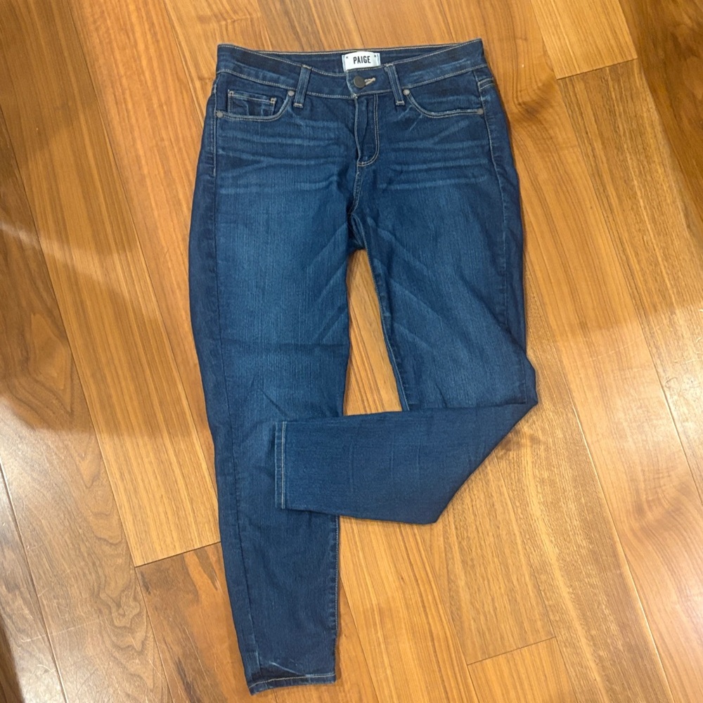 PAIGE Women's Dark Blue Verdugo Crop in Zach Distressed Skinny Jeans